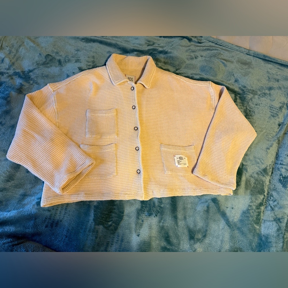 NWT BDG JERSEY CHORE CREAM WAFFLE KNIT CROPPED SHACKET SIZE LARGE